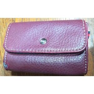 Tommy‎ Hilfiger Small Burgundy Leather Change Coin Purse Snap Card Holder Cash